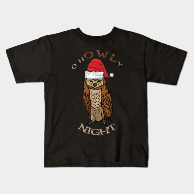 O hOWLy Night Funny Christmas Santa Owl Kids T-Shirt by Contentarama